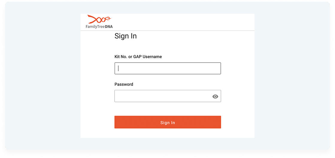 Family Tree DNA login screen